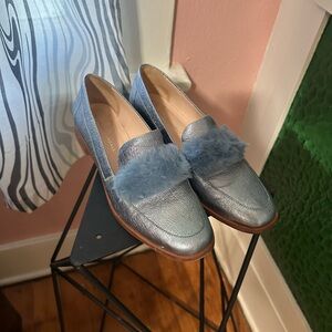 Stylish Blue Loafers with Fur Detail